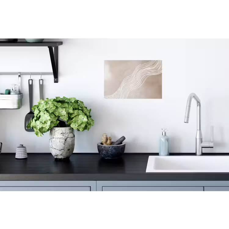 Golvende lijnen - Vloeiend - Zandkleurig Muursticker klein -keuken