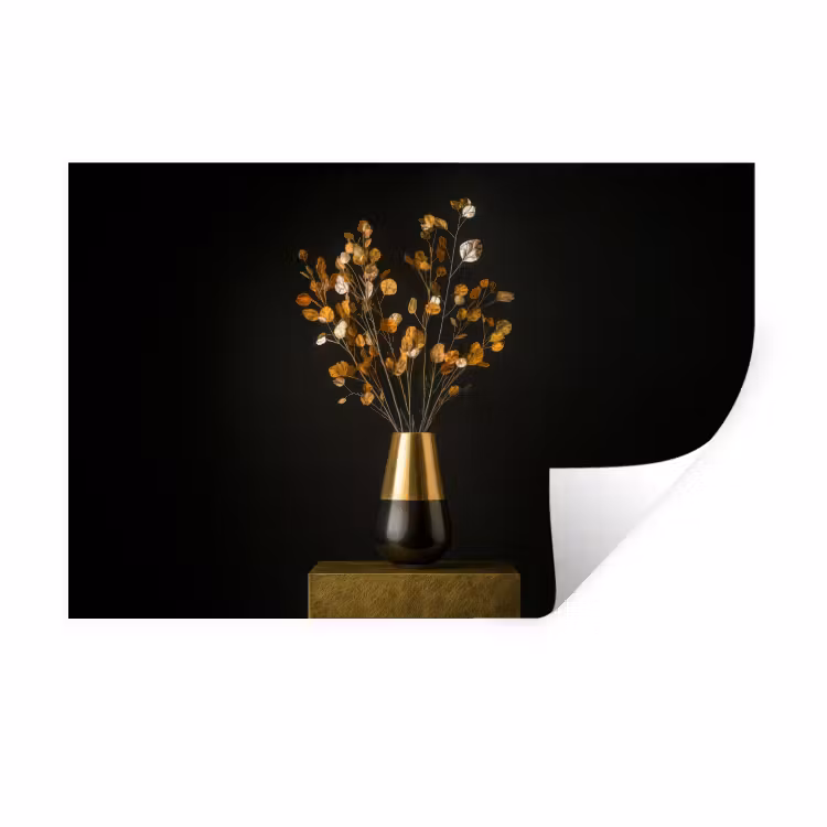 Goudbruine - Bladeren - Vaas - Herfstachtig Muursticker klein -3d
