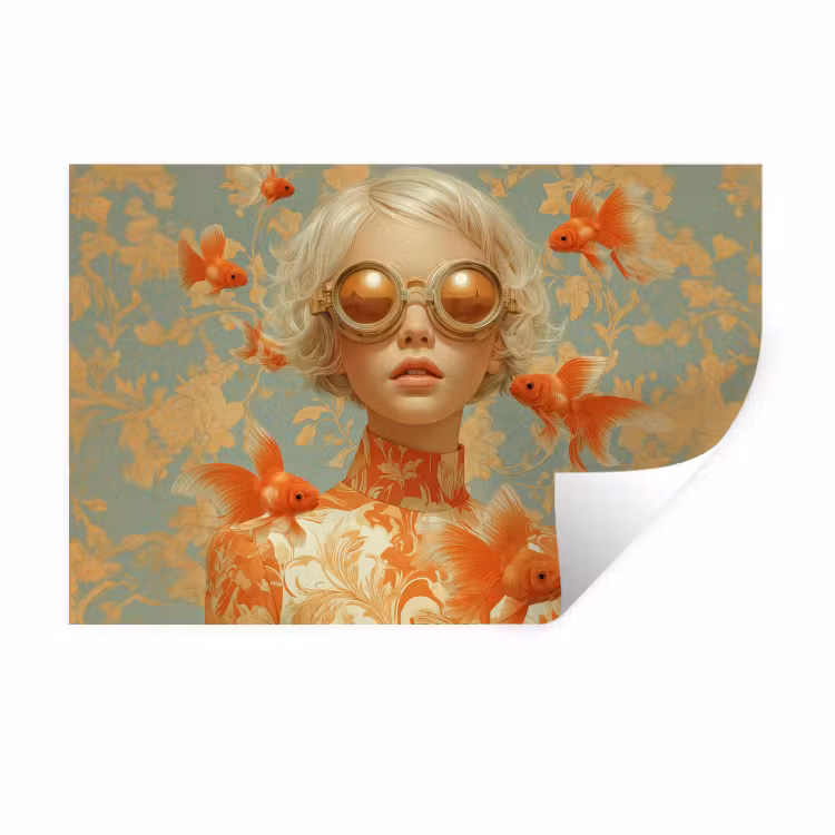 Goudvissen - Oranje - Vrouw - Blond Muursticker klein -3d