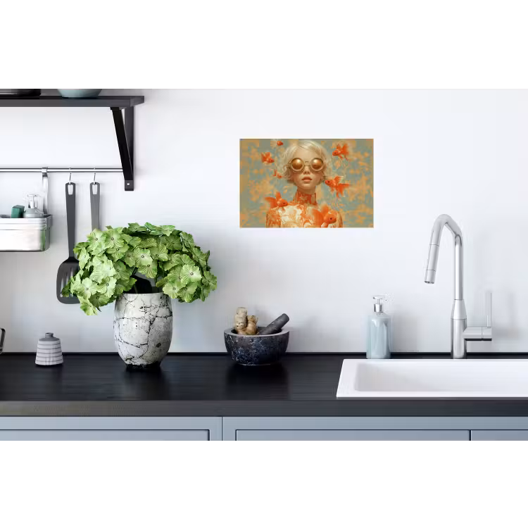 Goudvissen - Oranje - Vrouw - Blond Muursticker klein -keuken