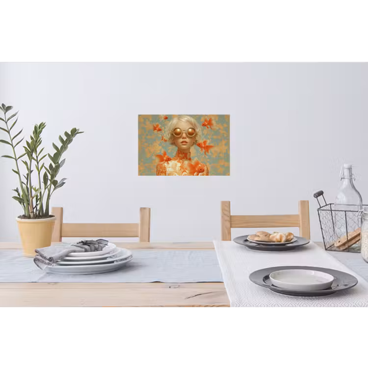 Goudvissen - Oranje - Vrouw - Blond Muursticker klein -eettafel