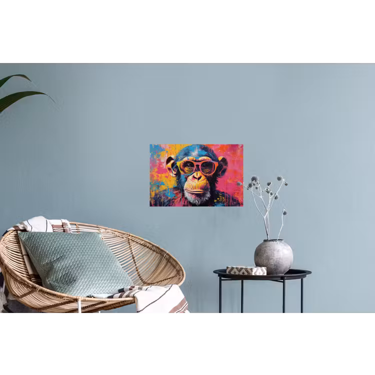 Graffiti - Chimpansee - Aap - Bril - Kleurrijk Muursticker klein -plant