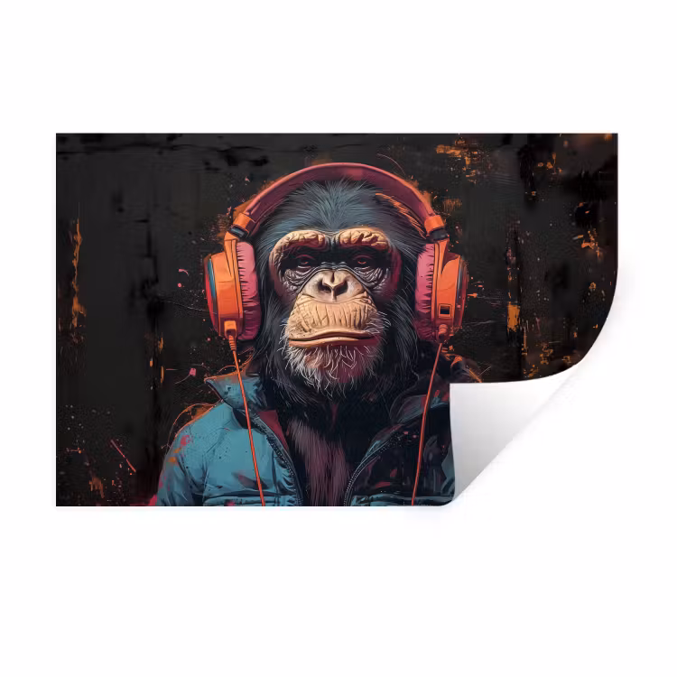Graffiti - Chimpansee - Koptelefoon - Aap Muursticker klein -3d