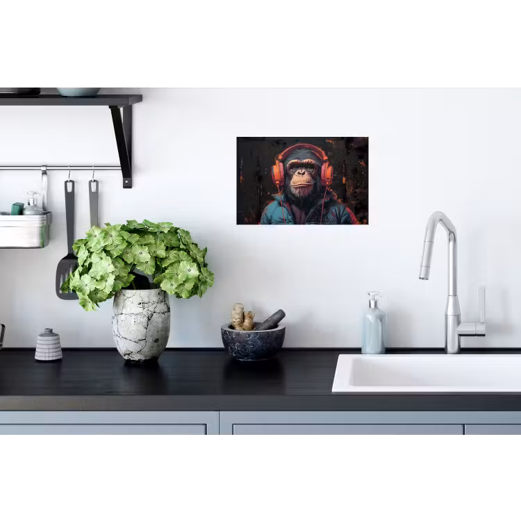 Graffiti - Chimpansee - Koptelefoon - Aap Muursticker klein -keuken