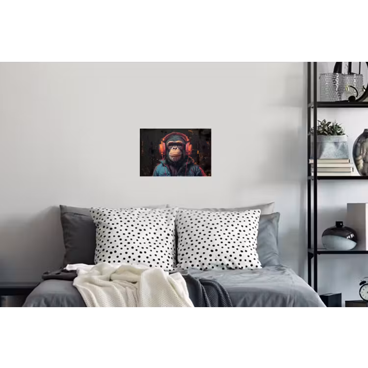 Graffiti - Chimpansee - Koptelefoon - Aap Muursticker klein -slaapkamer