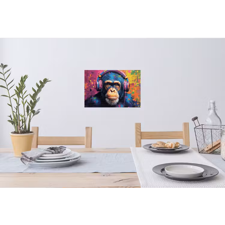 Graffiti - Chimpanzee - Street art - Koptelefoon - Aap Muursticker klein -eettafel