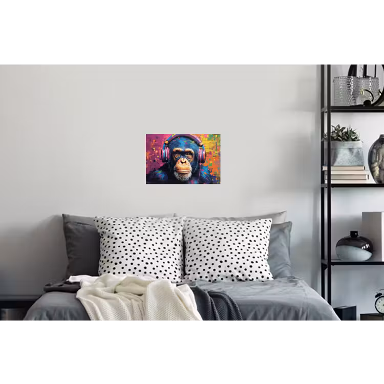 Graffiti - Chimpanzee - Street art - Koptelefoon - Aap Muursticker klein -slaapkamer