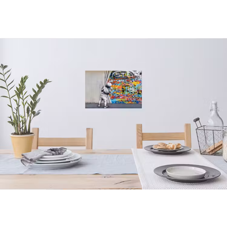 Graffiti - Illusie - Jongen - Street art Muursticker klein -eettafel