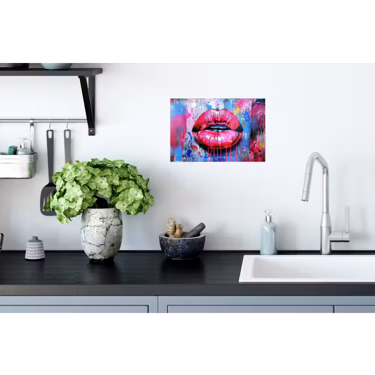 Graffiti - Lippen - Felroze - Geschilderd Muursticker klein -keuken