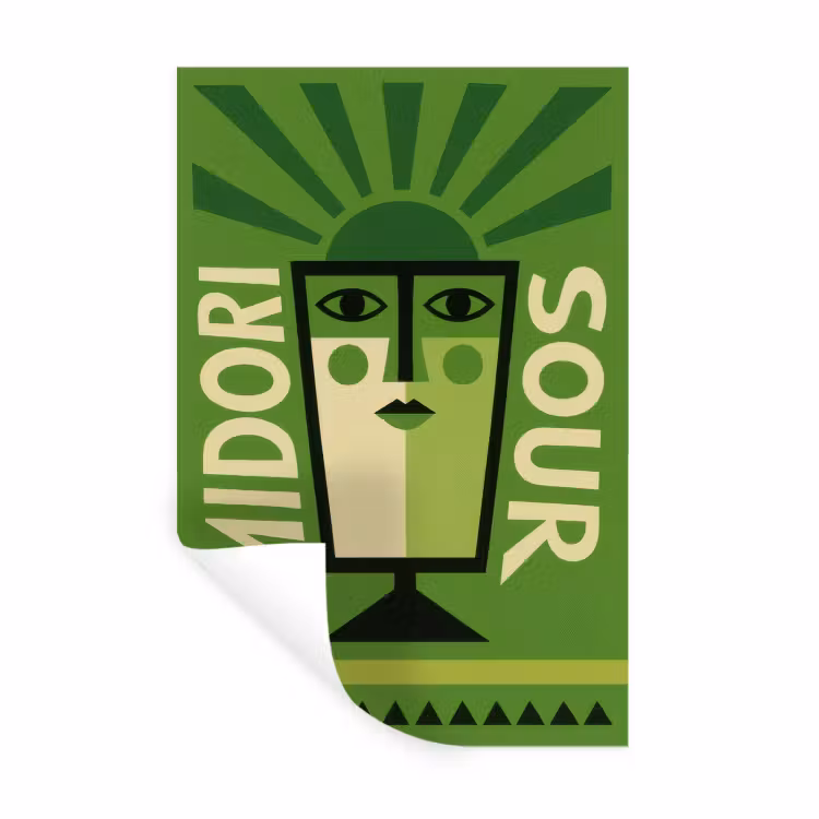 Grafisch - Art - Cocktail - Groen Muursticker klein -3d