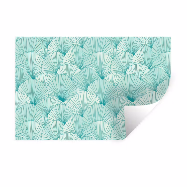 Groen - Wit - Ginko - Getekend - Textuur Muursticker klein 286 -3d