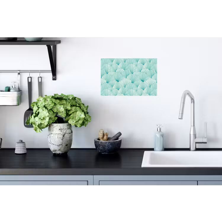 Groen - Wit - Ginko - Getekend - Textuur Muursticker klein 286 -keuken