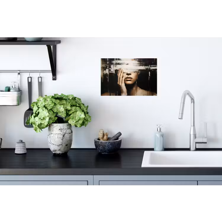 Hand - Gezicht - Strepen - Abstract Muursticker klein -keuken