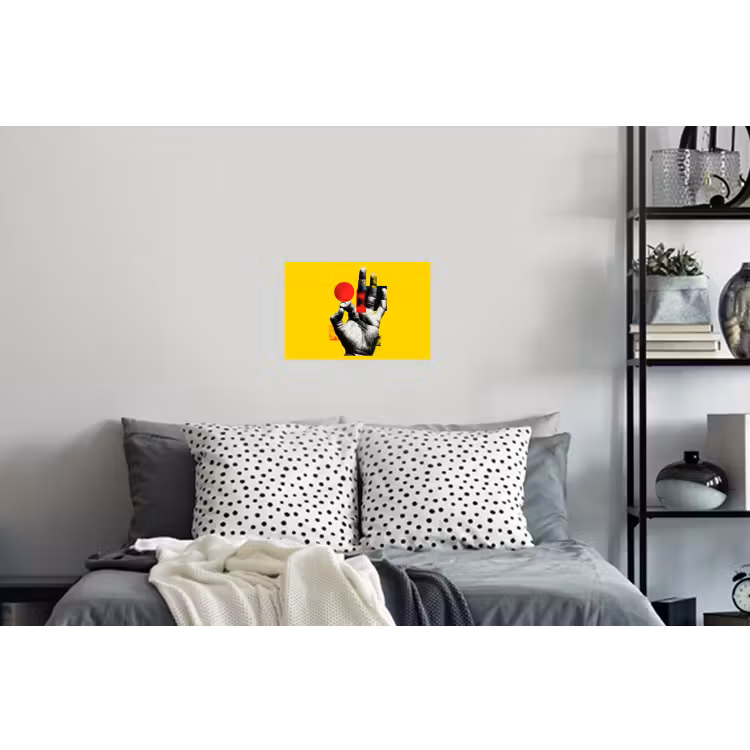 Hand - Rode cirkel - Geel Muursticker klein -slaapkamer
