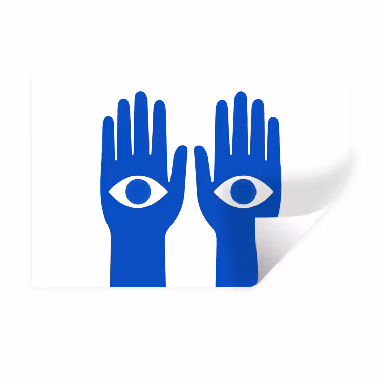 Handen - Twee - Ogen - Blauw Muursticker klein -3d