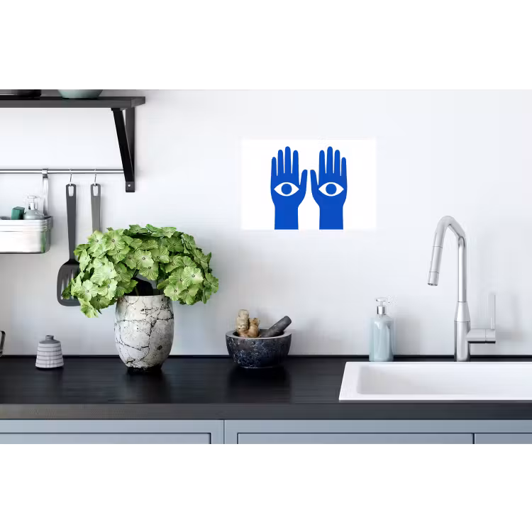 Handen - Twee - Ogen - Blauw Muursticker klein -keuken