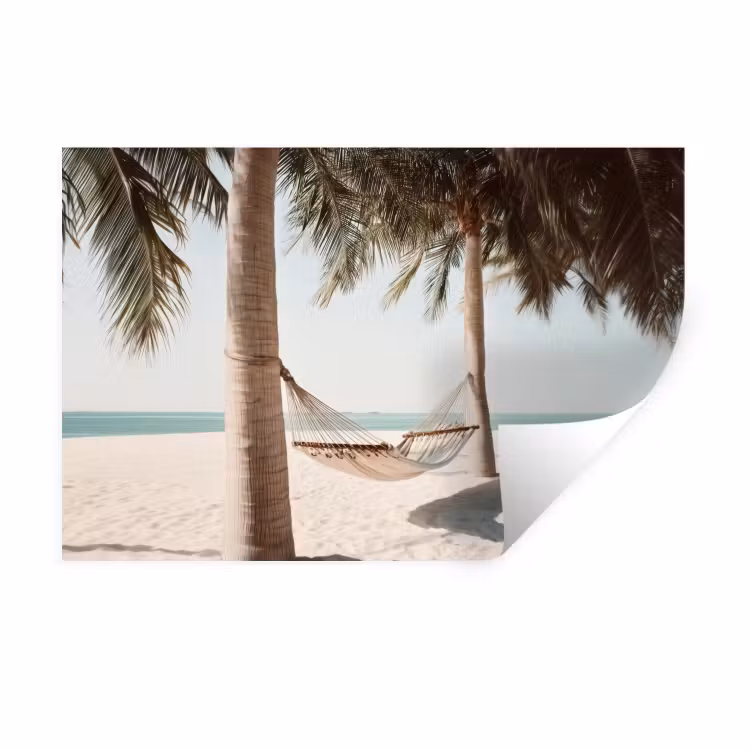 Hangmat - Palmbomen - Strand - Zee Muursticker klein -3d