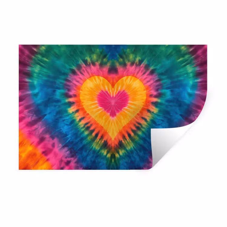 Hart - Tie Dye - Kleurrijk Muursticker klein -3d
