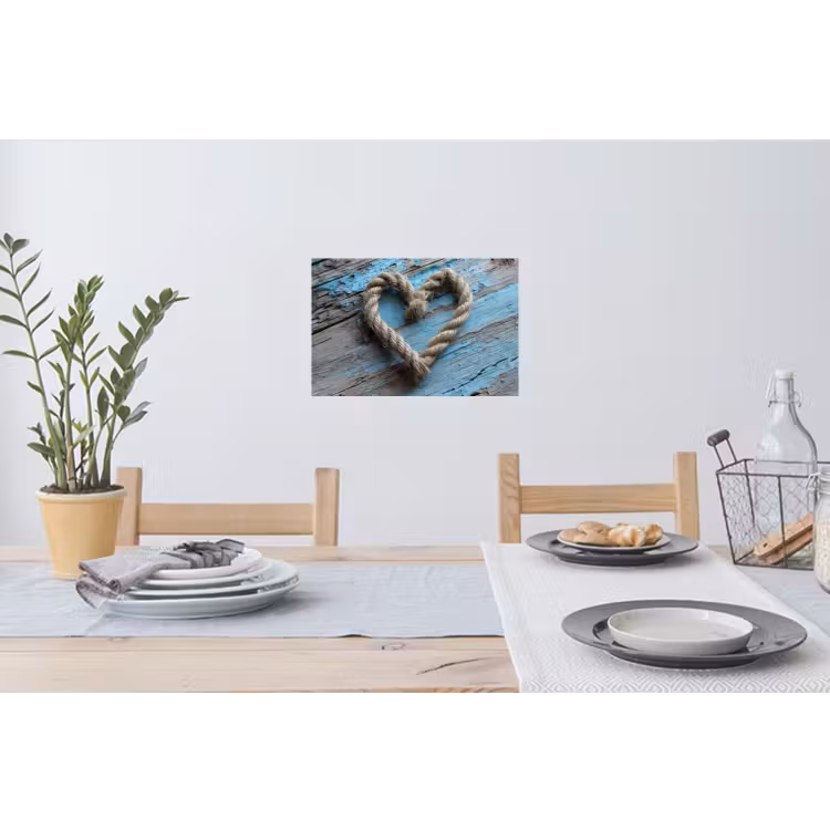 Hart - Touw - Hout - Rustiek Muursticker klein -eettafel