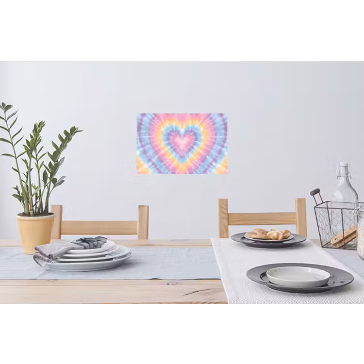 Hartvorm - Pastelkleuren - Tie Dye Muursticker klein -eettafel