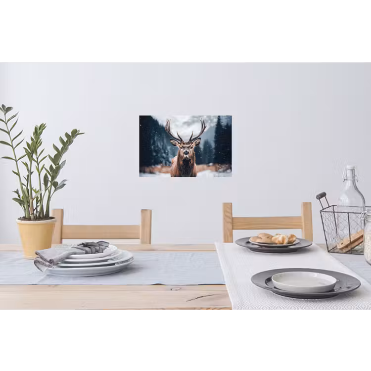Hert - Winter - Hertenkop - Sneeuw - Gewei Muursticker klein -eettafel