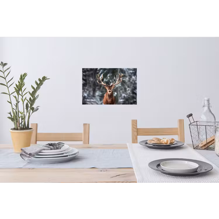 Hert - Winter - Sneeuw - Bos - Natuur - Dier Muursticker klein -eettafel