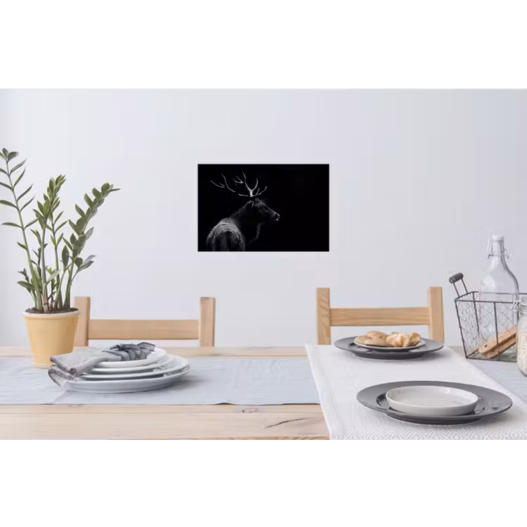 Hert - Zwart - Portret - Gewei - Dieren Muursticker klein -eettafel