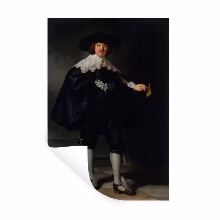 Het huwelijksportret van Marten Soolmans - Rembrandt van Rijn Muursticker klein -3d