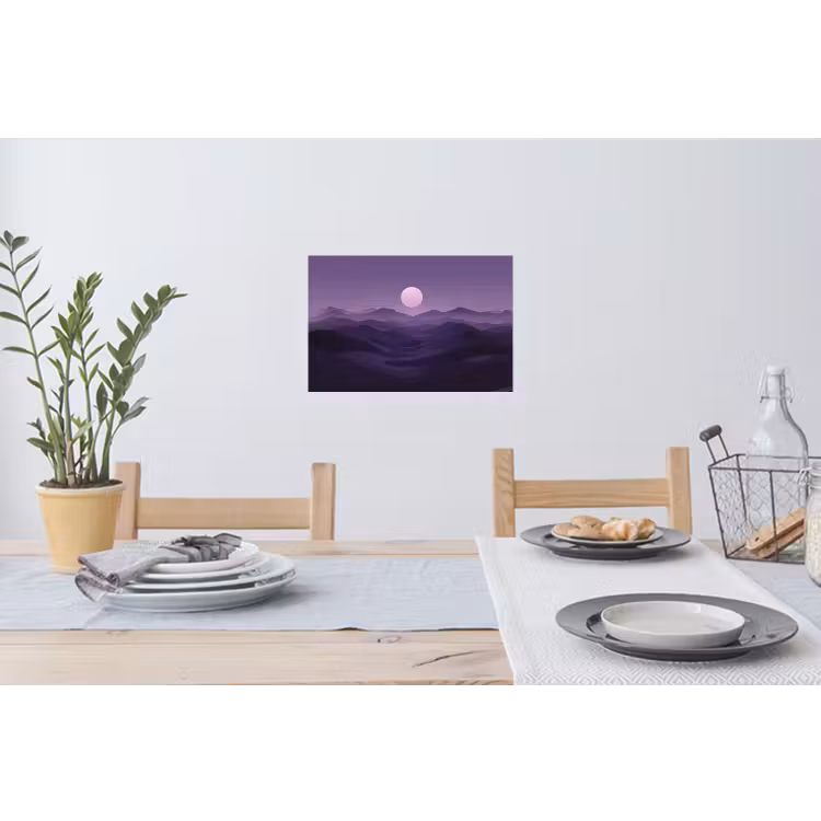 Heuvels - Paars - Mist - Zon Muursticker klein -eettafel