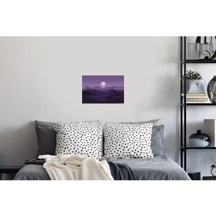 Heuvels - Paars - Mist - Zon Muursticker klein -slaapkamer