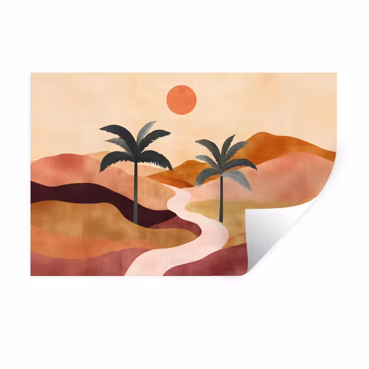 Heuvels - Palmbomen - Abstract Muursticker klein -3d