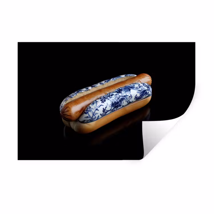 Hotdog - Porselein - Delfts blauw - Eten Muursticker klein -3d