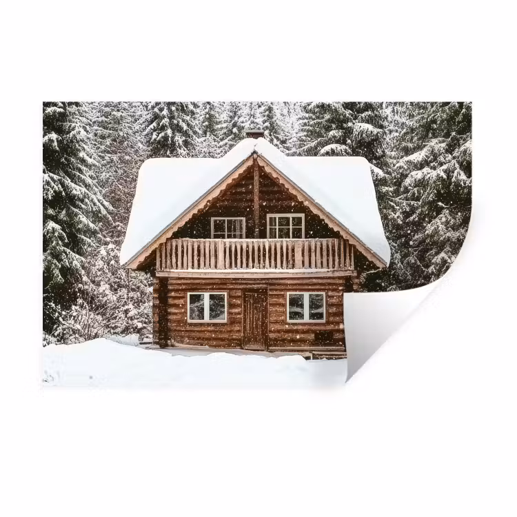 Huis - Bos - Winter - Natuur - Sneeuw Muursticker klein -3d
