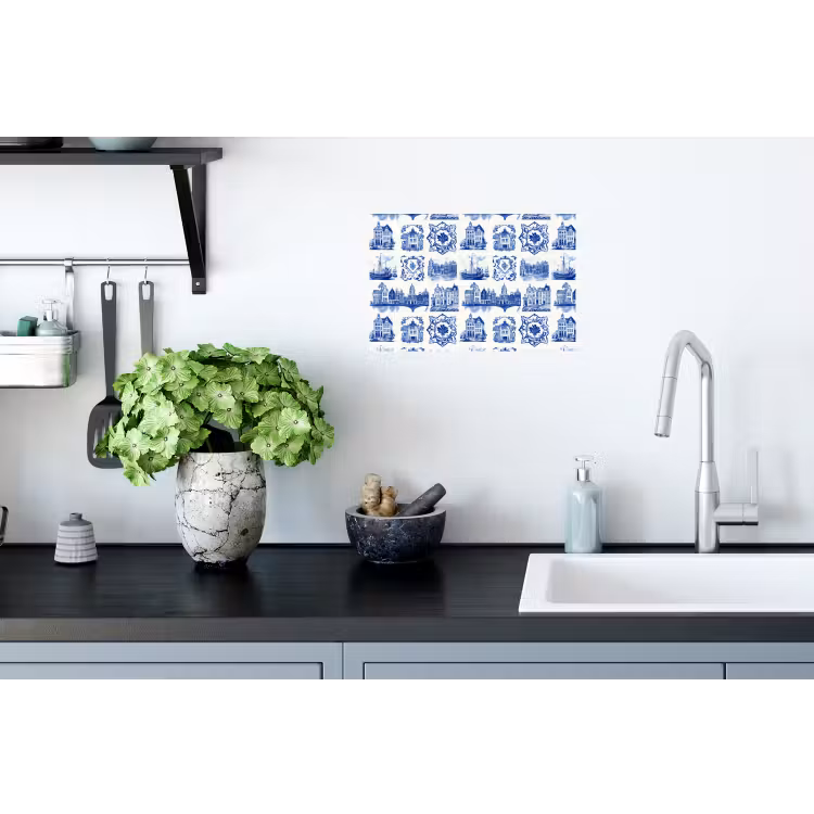 Huizen - Schepen - Blauw Muursticker klein 286 -keuken