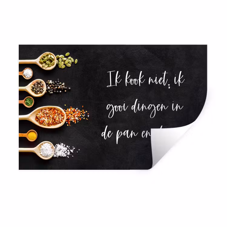 Ik gooi dingen in de pan en duim - Keuken - Quotes - Spreuken - Humor Muursticker klein -3d