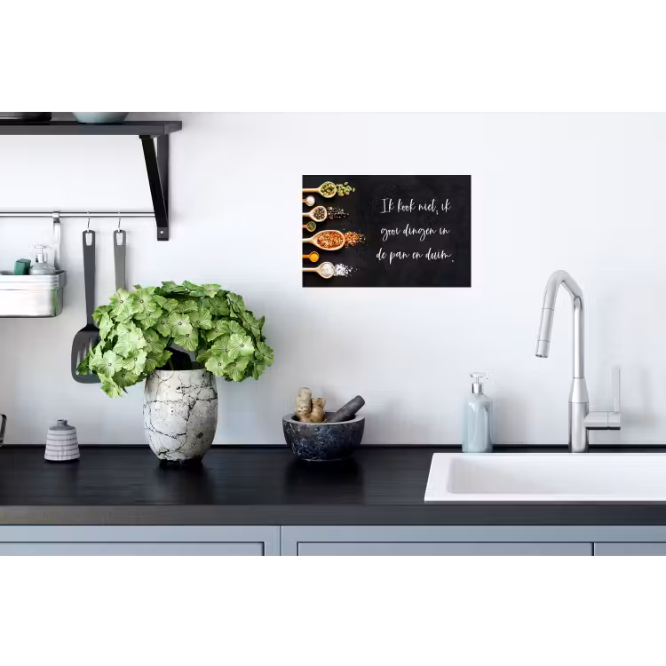 Ik gooi dingen in de pan en duim - Keuken - Quotes - Spreuken - Humor Muursticker klein -keuken