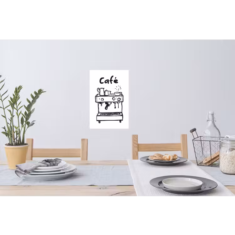 Illustratie - Café - Koffiemachine - Kopjes Muursticker klein -eettafel