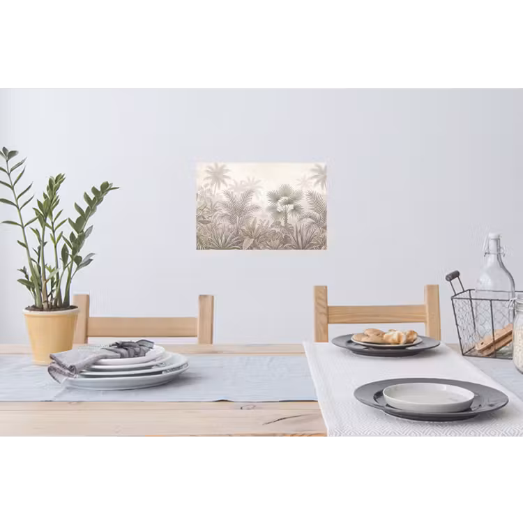 Jungle - Tropisch - Natuur -Vintage - Beige Muursticker klein -eettafel