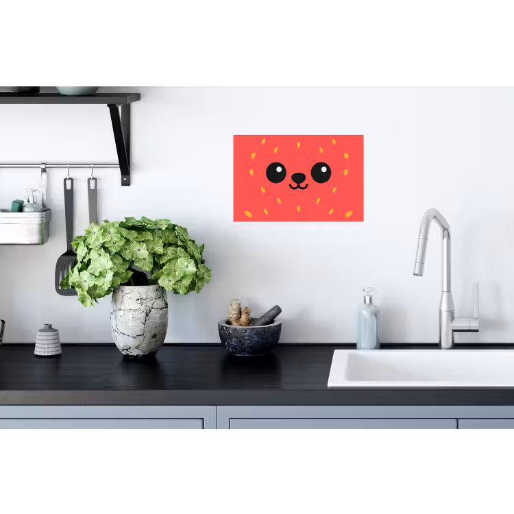 Kat - Aardbei - Cartoon Muursticker klein -keuken
