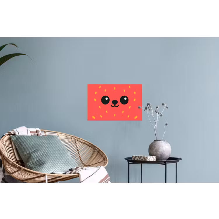 Kat - Aardbei - Cartoon Muursticker klein -plant