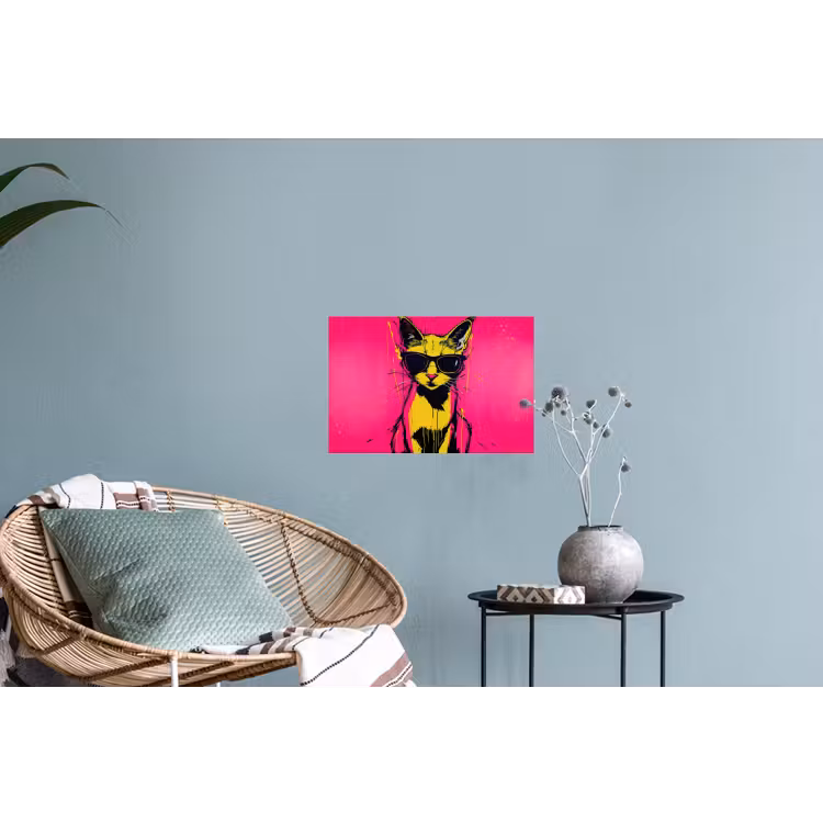 Kat - Art - Zonnebril - Roze Muursticker klein -plant