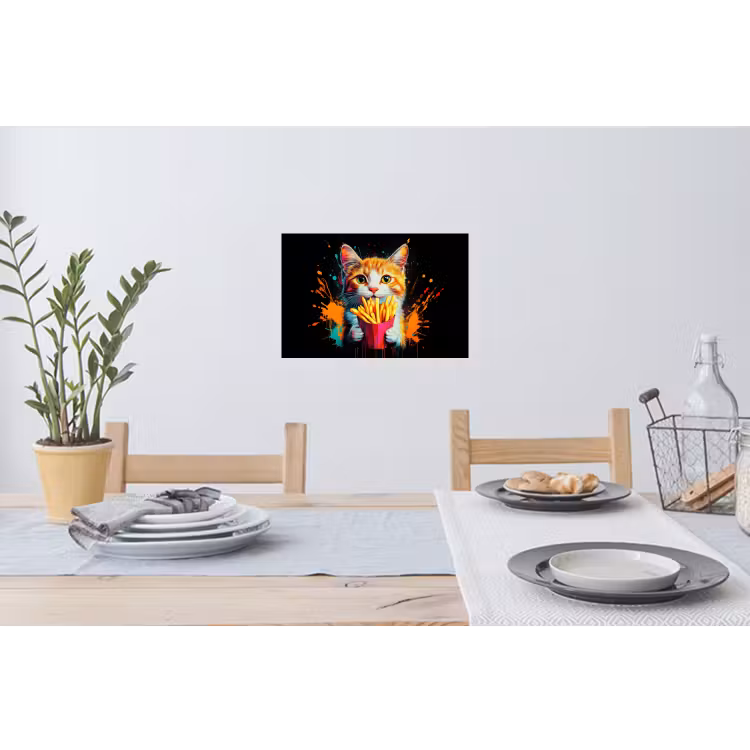 Kat - Eten - Patat - Graffiti - Abstract Muursticker klein -eettafel