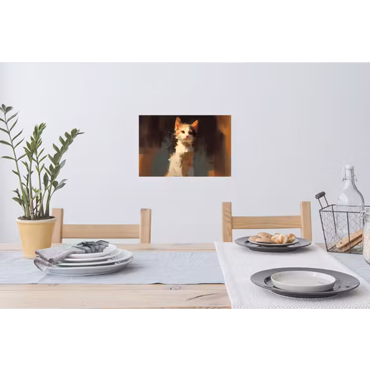 Kat - Geschilderd - Artistiek - Wit Muursticker klein -eettafel