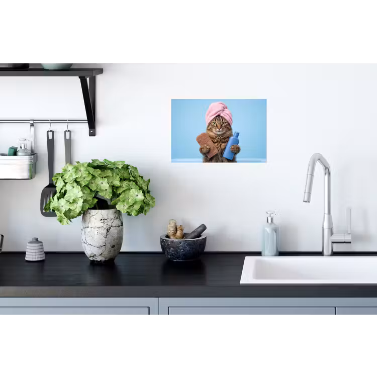Kat - Handdoek - Washand - Zeep Muursticker klein -keuken
