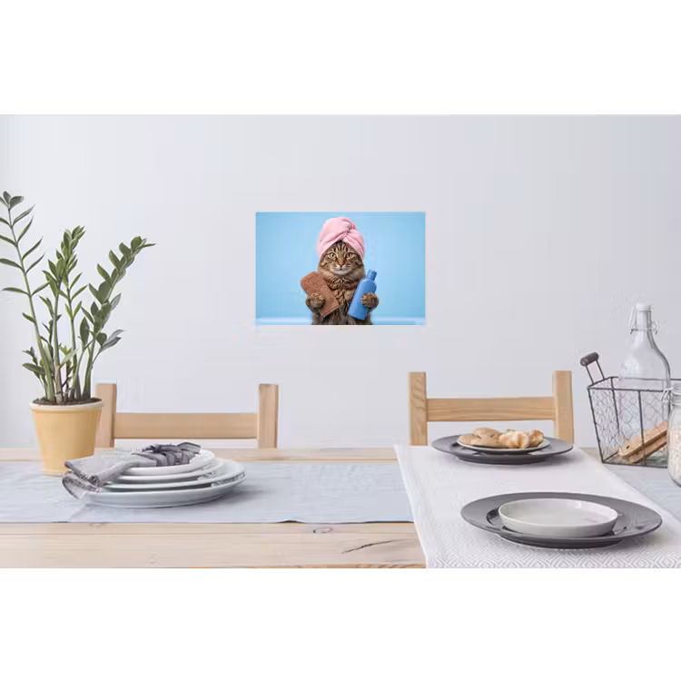 Kat - Handdoek - Washand - Zeep Muursticker klein -eettafel