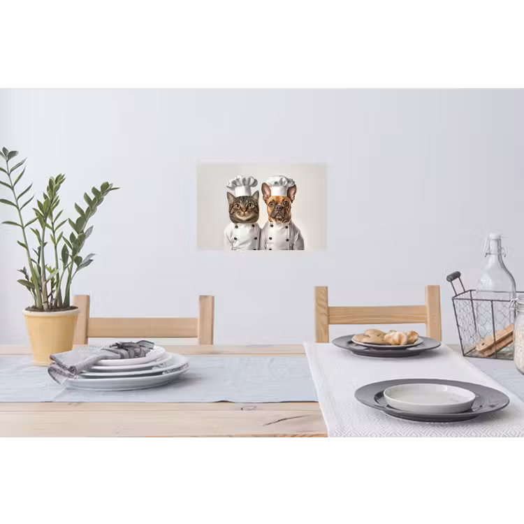 Kat - Hond - Kokskleding Muursticker klein -eettafel