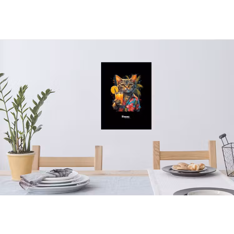 Kat in tropische street art stijl Muursticker klein -eettafel