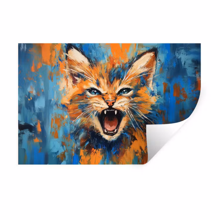 Kat - Kleurrijk - Oranje - Blauw Muursticker klein -3d