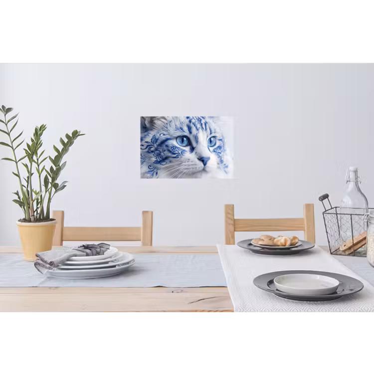 Kat - Patroon - Blauw Muursticker klein -eettafel