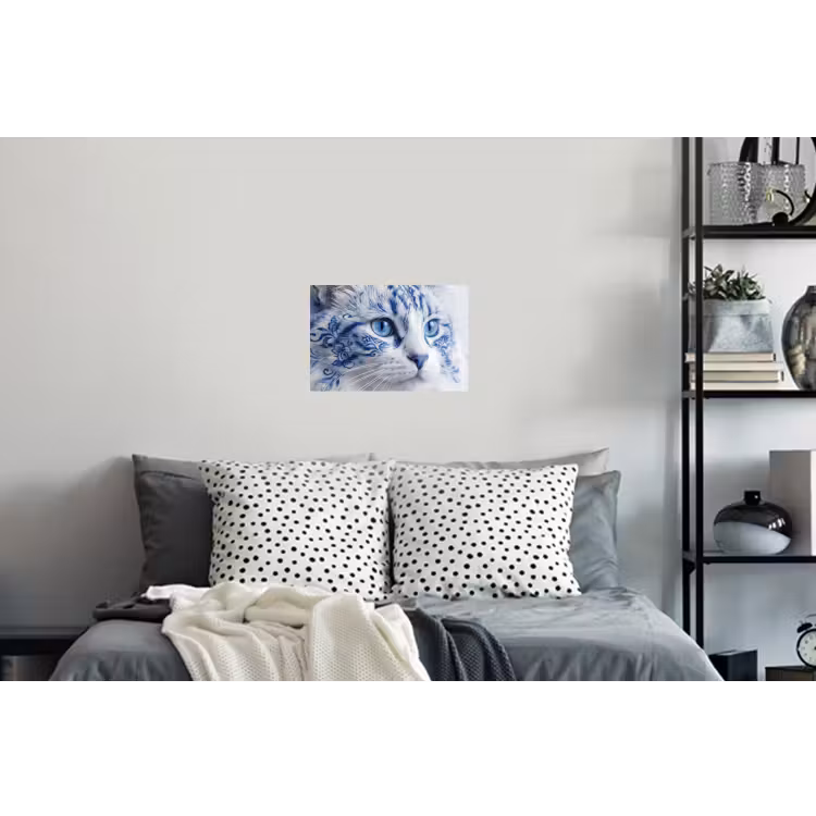 Kat - Patroon - Blauw Muursticker klein -slaapkamer